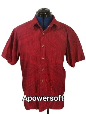Eveni Pacific Vintage Tribal Hawaiian Camp Shirt Red Burgundy Men's XL